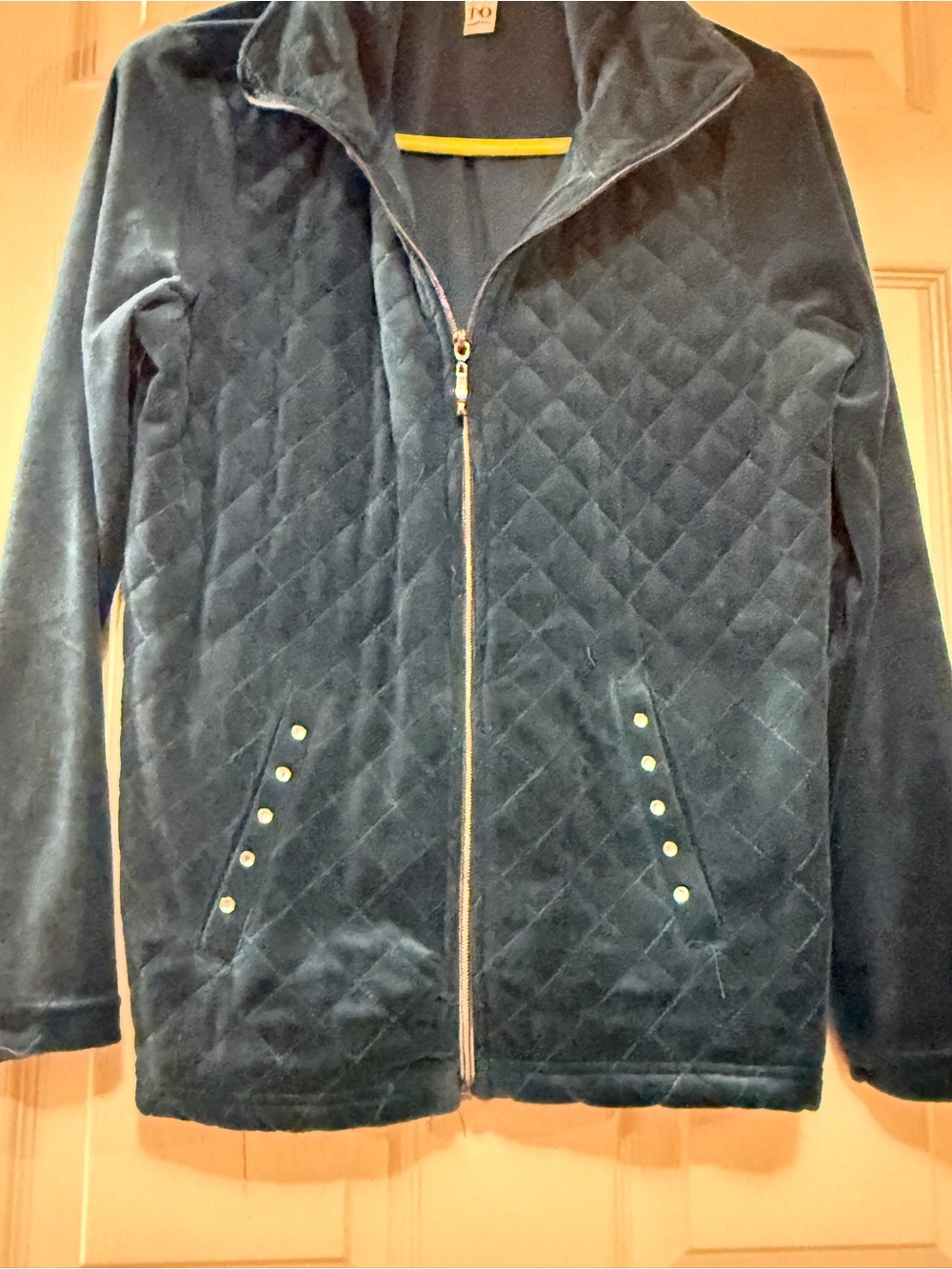 Quilted Velvet Zip-Up Hoodie Jacket - Black